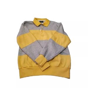 Vtg Men's Nucleus Preppy Yellow Gray  Striped Collared  M Button Long Sleeve